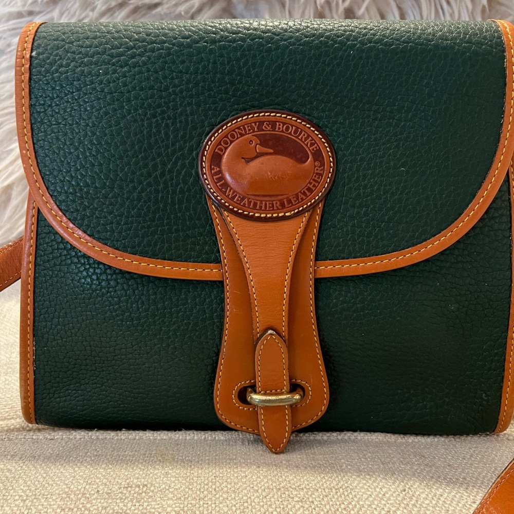 Vintage Dooney & Bourke Green and Tan Leather Bag